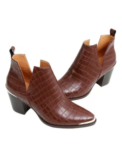 Best Sale 🧨 Belle & Bloom Austin Chocolate Croc Embossed Ankle Boot ✔️ -Bootopia Store unnamed file 1826