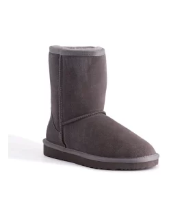 Promo π― Aus Wooli Ugg Mid Calf Zip-Up Sheepskin Boot Grey π§¨