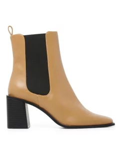 Best Sale 😉 Forever New Hunter Block Heel Boot Camel Faux Leather Sleek Chelsea 😉 Boots ✔️