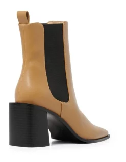 Best Sale 😉 Forever New Hunter Block Heel Boot Camel Faux Leather Sleek Chelsea 😉 Boots ✔️ -Bootopia Store unnamed file 2405