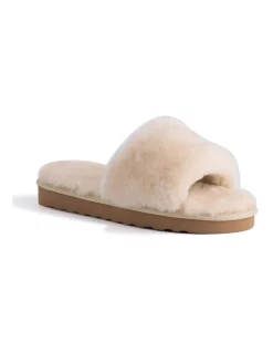 Best Pirce ⌛ AUS WOOLI UGG ✔️ WOMEN SHEEPSKIN FLUFF SLIDE Chestnut/Tan ⭐