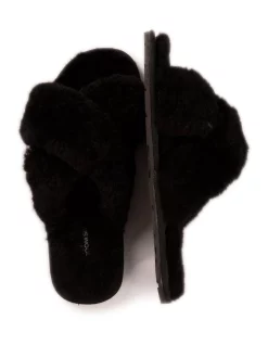 Best Pirce ⌛ Aus Wooli Ugg Sheepskin Wool Brighton Black Slippers ✔️ -Bootopia Store unnamed file 2852