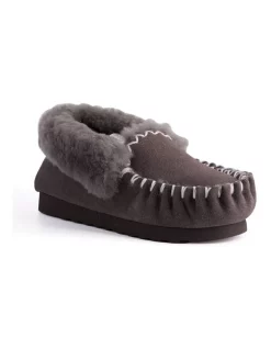 Brand new ✔️ Aus Wooli Ugg Hand Stitched ⌛ Womens Sheepskin Moccasin Dark Grey 👏