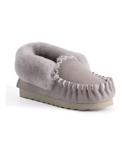 Budget ⭐ Aus Wooli Ugg Hand Stitched ❤️ Womens Sheepskin Moccasin Light Grey 😀