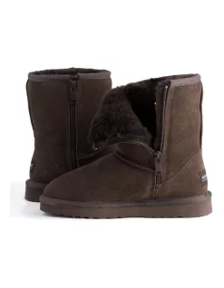 Deals ⭐ Aus Wooli Ugg Mid Calf Zip-Up Sheepskin Boot Chocolate 🧨 -Bootopia Store unnamed file 915